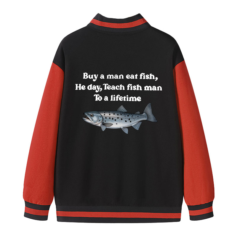 Tokyocanvas Buy A Man Eat Fsh Varsity Jacket