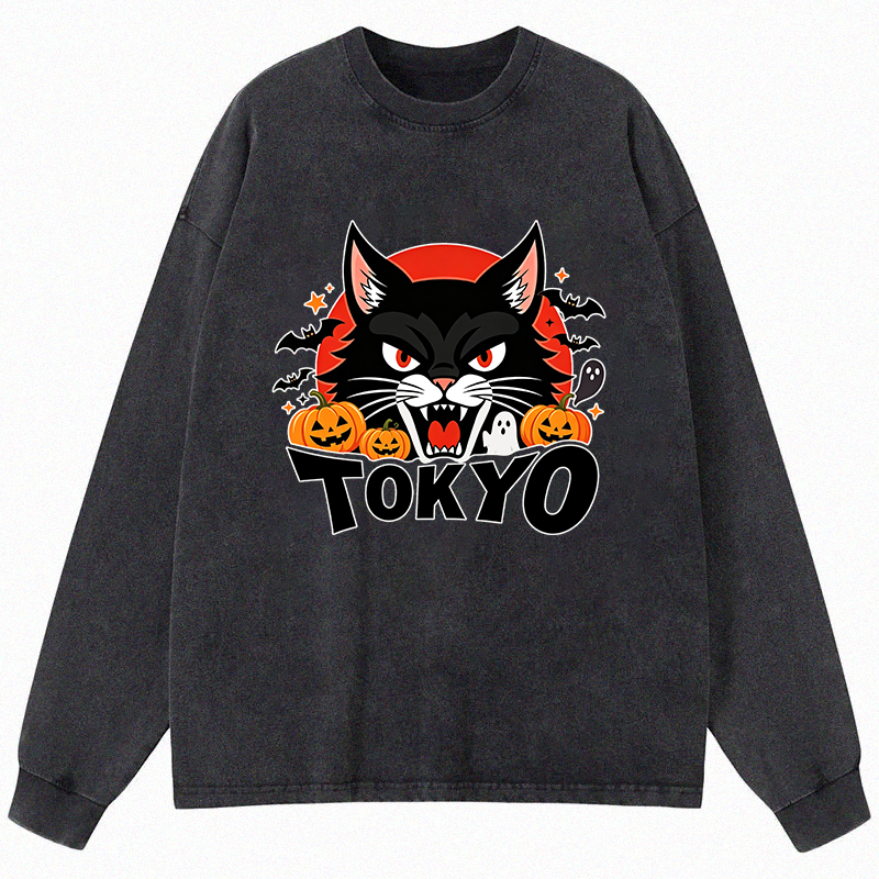 Tokyocanvas Halloween Gifts Long Sleeve Washed T-Shirt