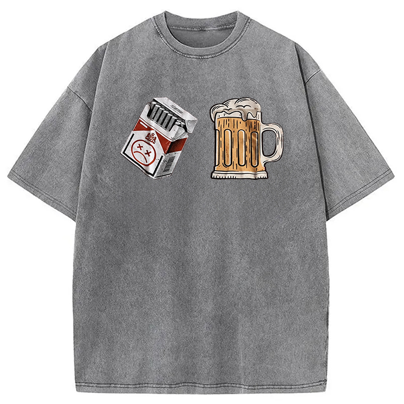 Tokyocanvas Cigarette and Beer Breakfast Combo Joke Washed T-Shirt