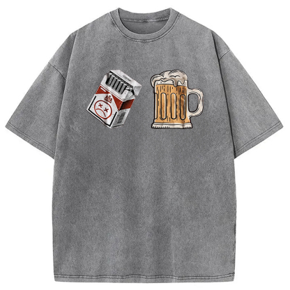 Tokyocanvas Cigarette and Beer Breakfast Combo Joke Washed T-Shirt