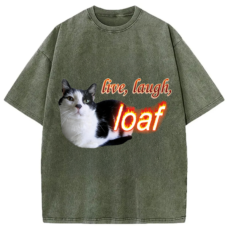 Tokyocanvas Live Laugh Loaf Cat Washed T-Shirt