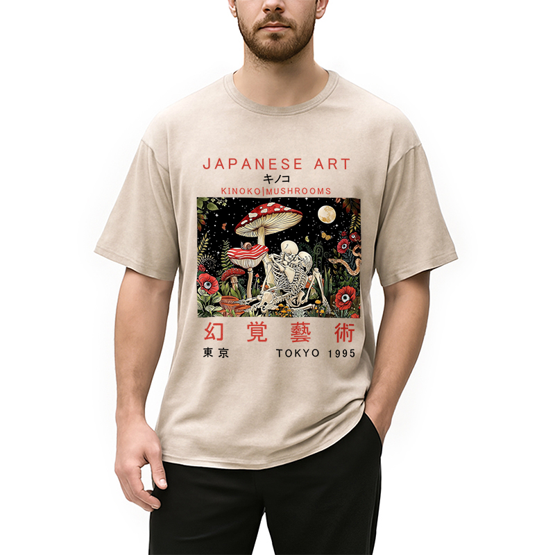 Tokyocanvas Skull Magic Mushrooms Washed T-Shirt