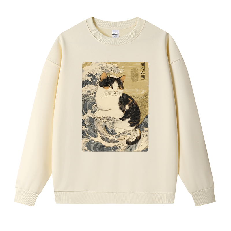 Tokyocanvas Surfing Cat Fleece Lined Sweatshirt
