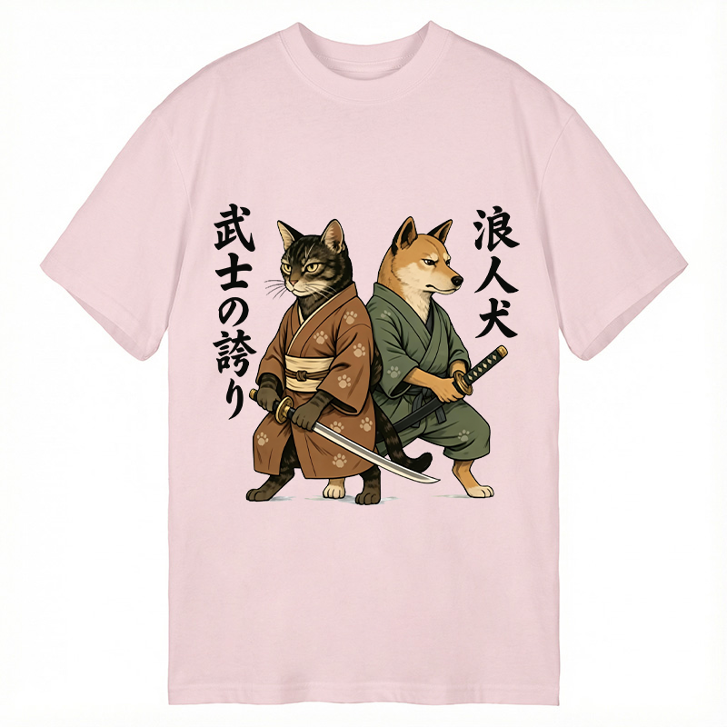 Tokyocanvas Samurai Cat vs Ronin Dog Classic T-Shirt