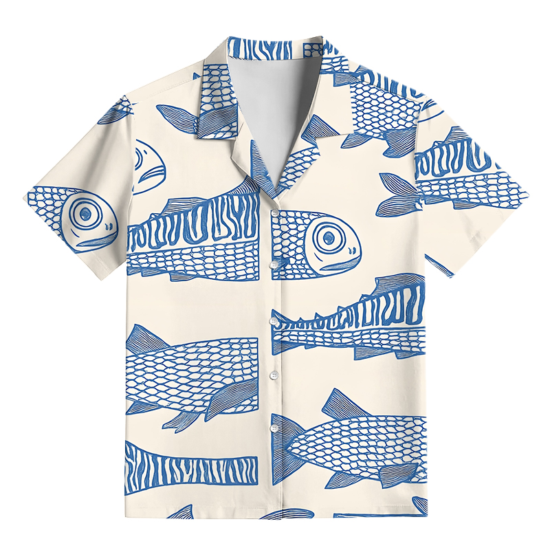 Tokyocanvas Japanese Blue Fish Pajama Set