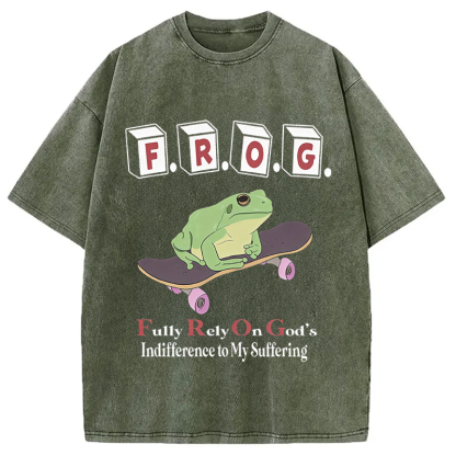 Tokyocanvas Frog Funny Meme Washed T-Shirt