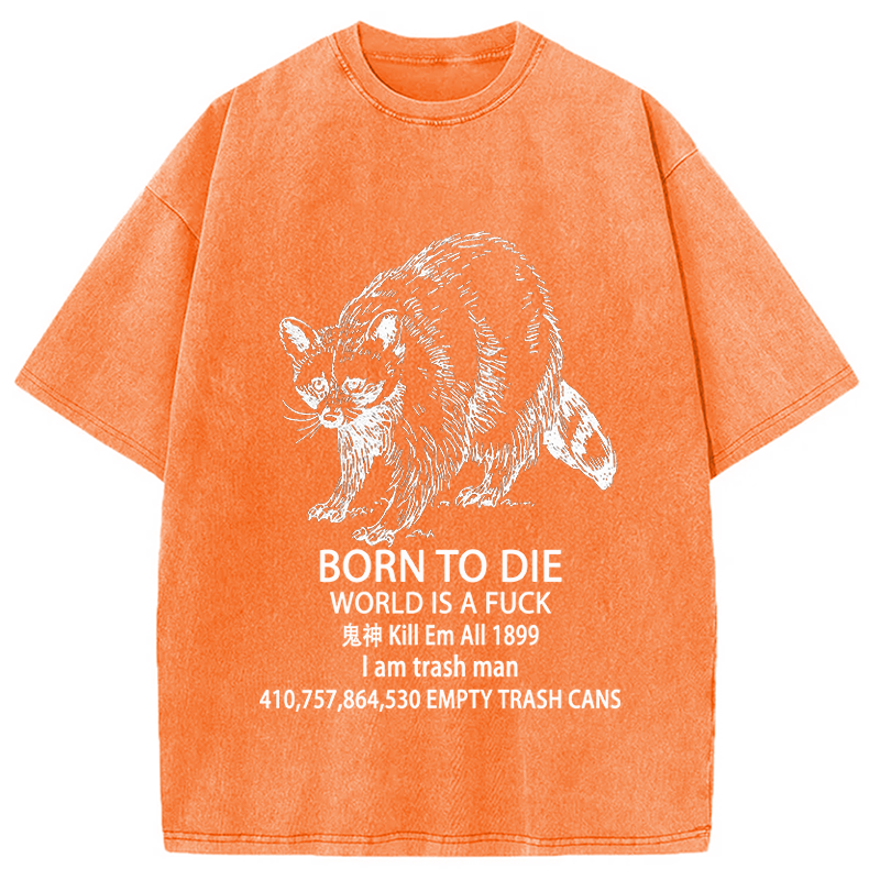 Tokyocanvas Funny Raccoon Meme Born To Die Washed T-Shirt