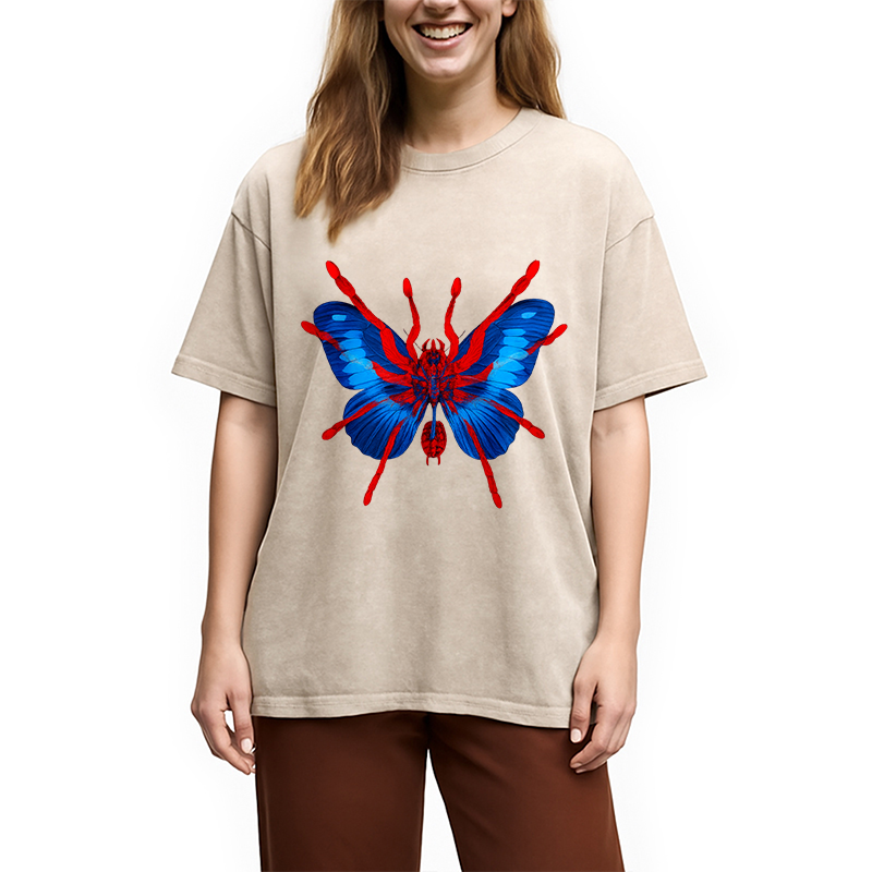 Tokyocanvas Japanese Art Blue Hallucinogenic Butterfly Washed T-Shirt