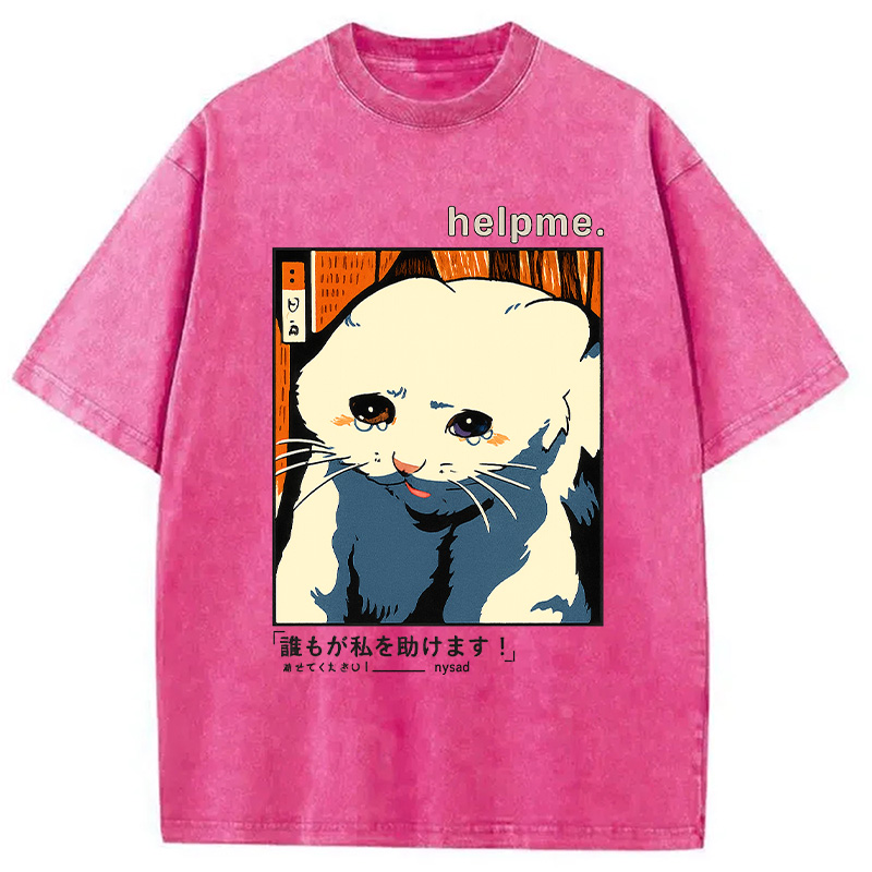 Tokyocanvas Sad Cat Meme Washed T-Shirt