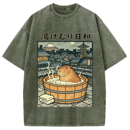 Tokyocanvas Capybara Bath Washed T-Shirt