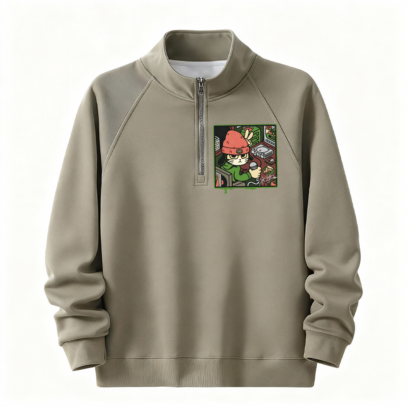 Tokyocanvas Rapper Cat Half-Zip Sweatshirt
