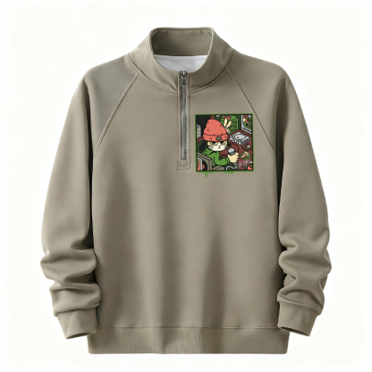 Tokyocanvas Rapper Cat Half-Zip Sweatshirt