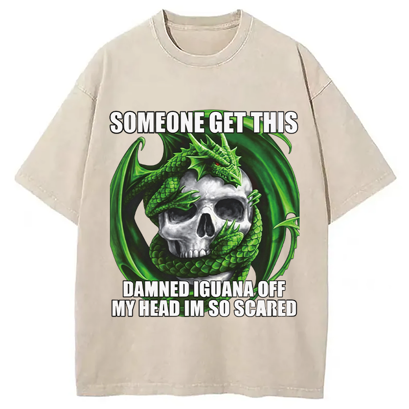Tokyocanvas	 Someone Get This Damned Iguana Off My Head Im So Scared DTG Printing Washed T-Shirt