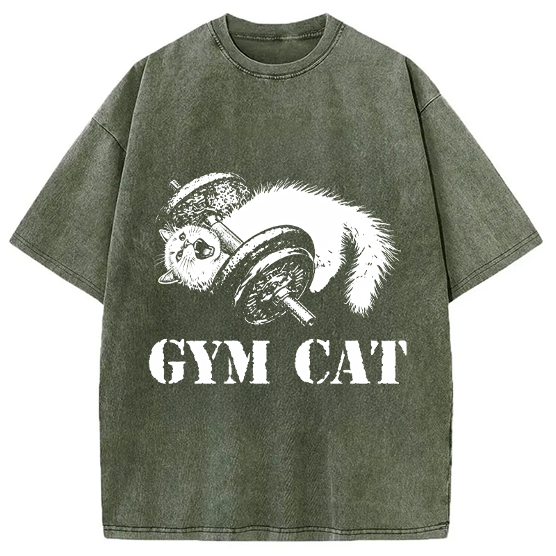 Tokyocanvas Cat Pumping Iron At The Gym Washed T-Shirt
