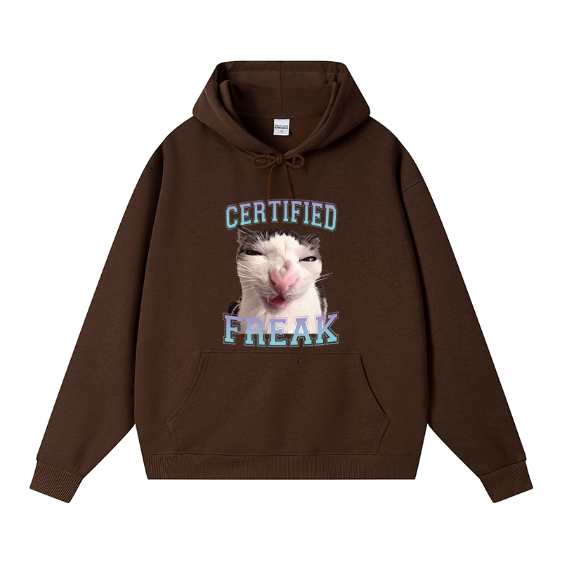 Tokyocanvas Funny Certified Freak Cat Meme Fleece Lined Hoodie