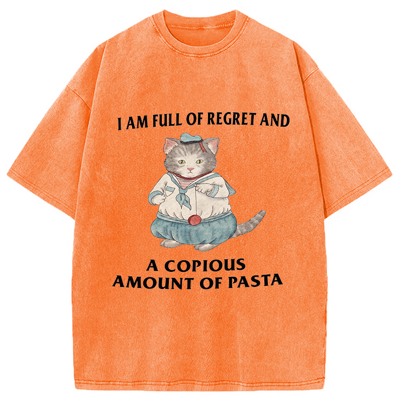 Tokyocanvas I Am Full Of Regret And A Copious Amount Of Pasta Cats Meme Washed T-Shirt