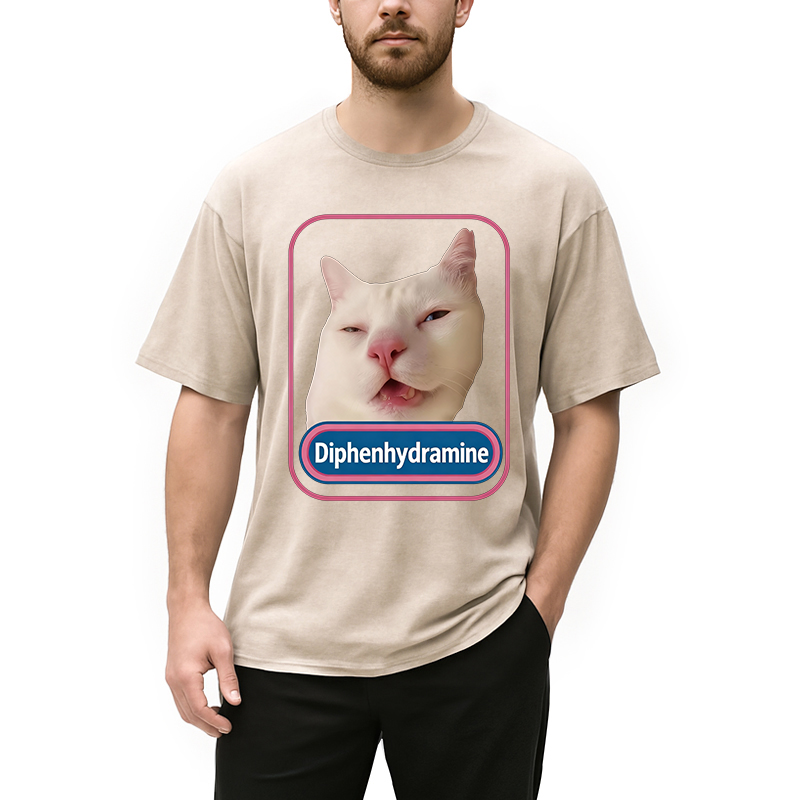 Tokyocanvas Funny Diphenhydramine Meme Cat Washed T-Shirt