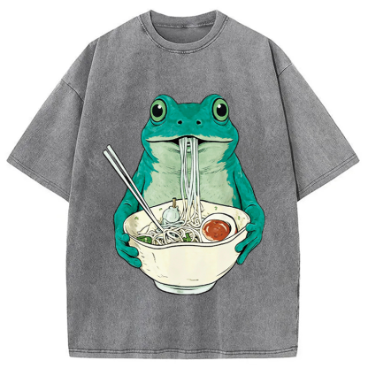 Tokyocanvas Vintage Frog Ramen Japanes Washed T-Shirt