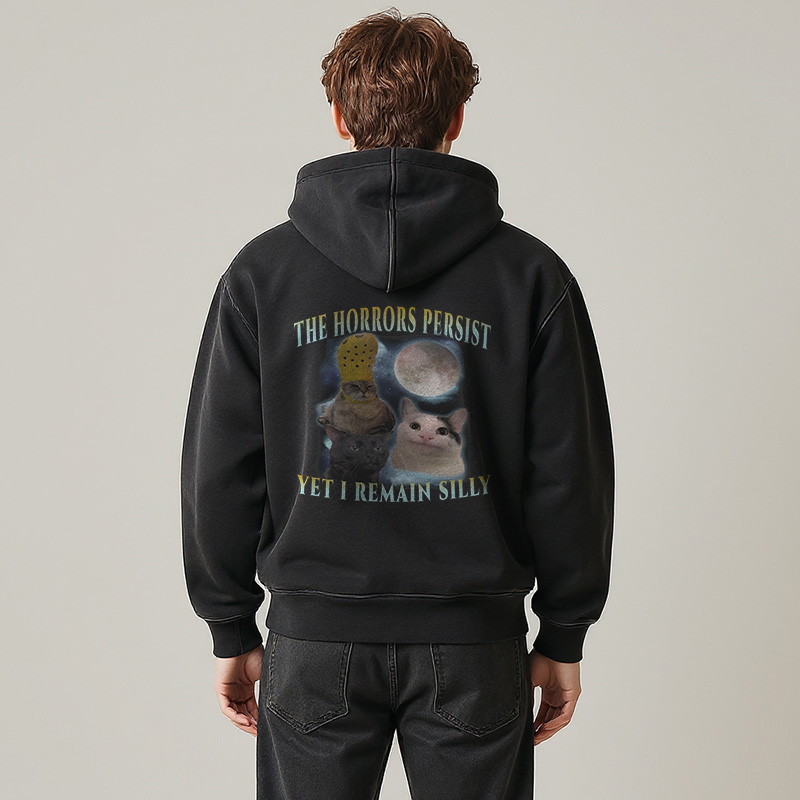Tokyocanvas The Horrors Persist Yet I Remain Silly Cat Washed Zip Hoodie