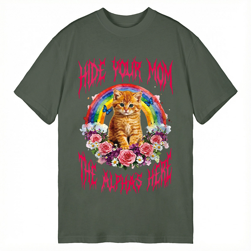 Tokyocanvas Hide Your Mom The Alpha Is Here Funny Cat Meme Classic T-Shirt