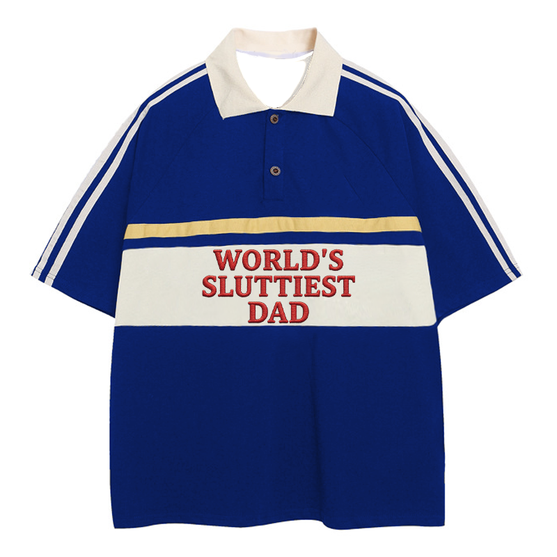 Tokyocanvas World's Sluttiest Dad Polo Embroidered T-Shirt