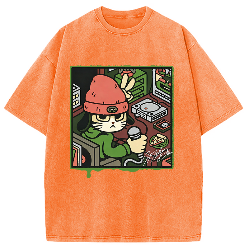 Tokyocanvas Rapper Cat Washed T-Shirt