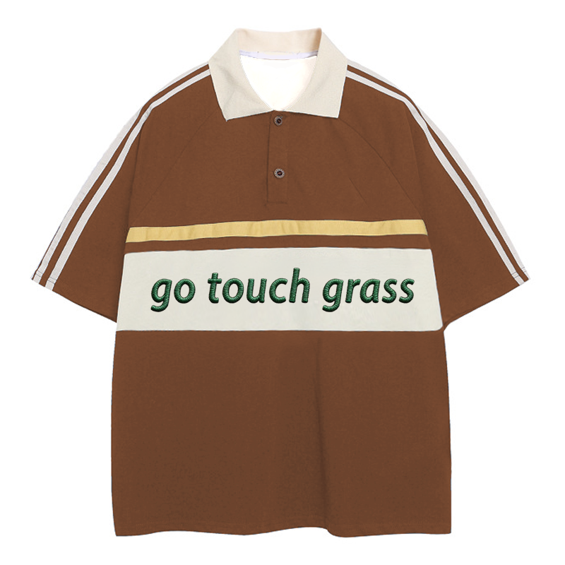 Tokyocanvas Go Touch Grass Polo Embroidered T-Shirt
