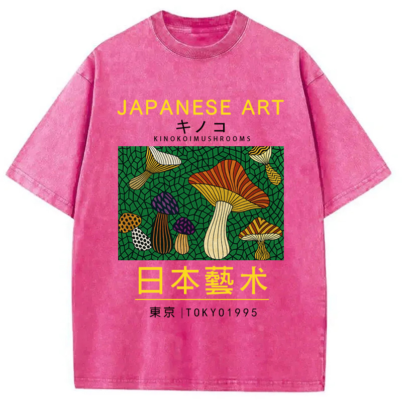 Tokyocanvas Japanese Art Colorful Mushrooms Washed T-Shirt
