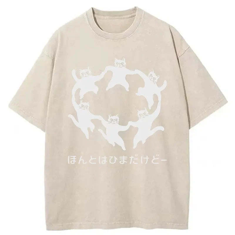 Tokyocanvas Leisure Cats Japanese Washed T-Shirt
