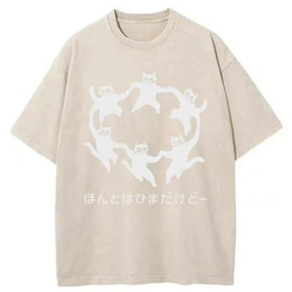 Tokyocanvas Leisure Cats Japanese Washed T-Shirt