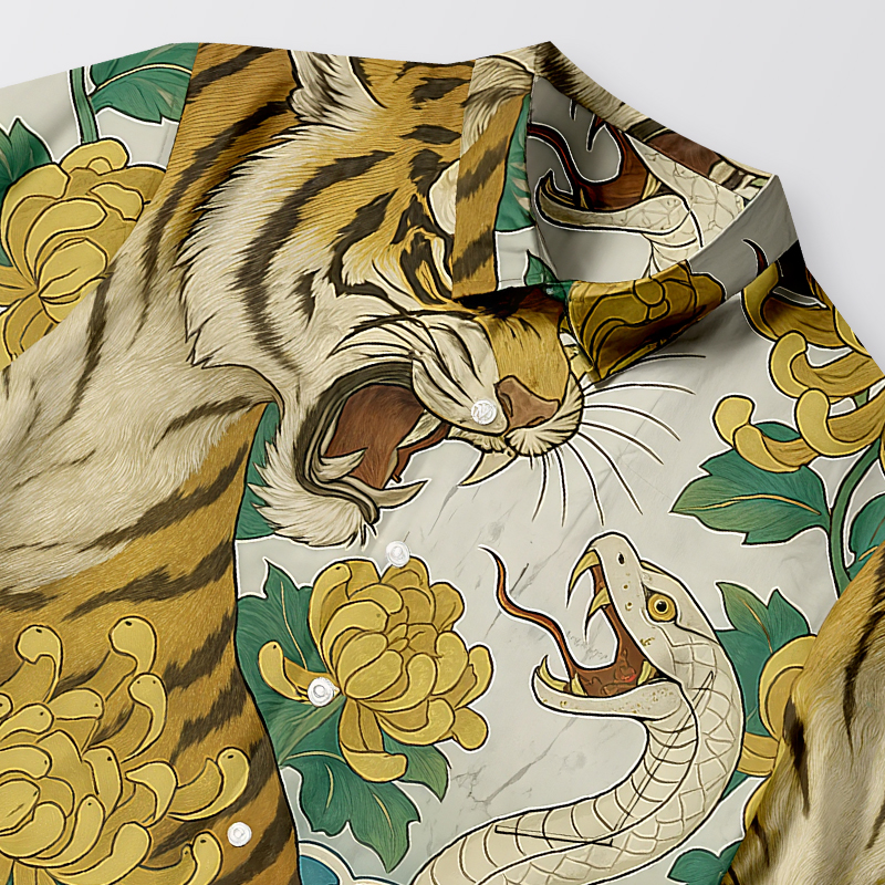 Tokyocanvas Tiger And Snake Fight Button-up Shirt