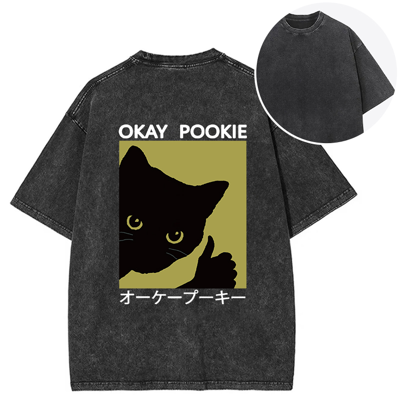 Tokyocanvas Okay Pookie Cat Back Washed T-Shirt