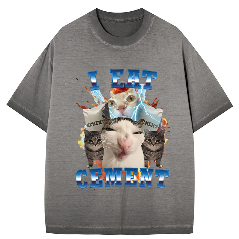 Tokyocanvas I Eat Cement Funny Cat Meme Gradient Washed T-Shirt