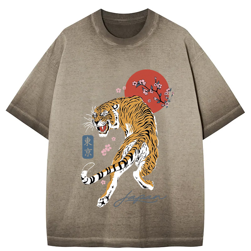 Tokyocanvas Tiger Blossom Japanese Sakura Gradient Washed T-Shirt
