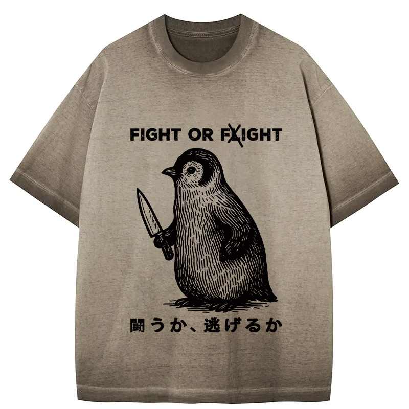 Tokyocanvas Funny Fight Or Flight Gradient Washed T-Shirt