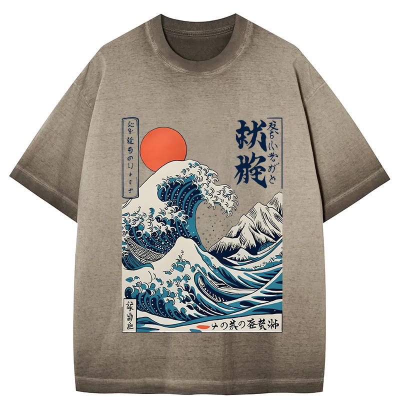 Tokyocanvas Ukiyo-e Ocean Waves Japan Gradient Washed T-Shirt