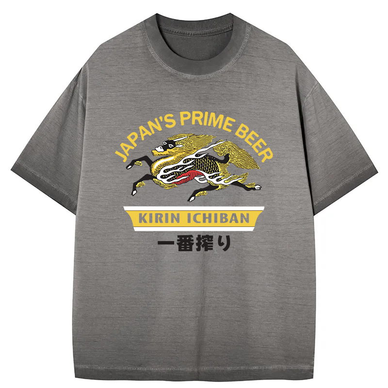 Tokyocanvas Kirin Ichiban Beer Logo Japanese Gradient Washed T-Shirt