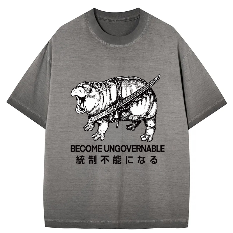 Tokyocanvas Moo Deng Carrying A Samurai Sword Gradient Washed T-Shirt