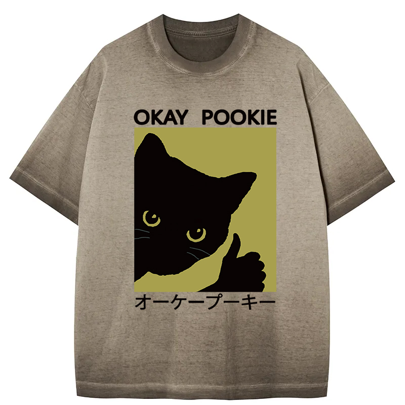 Tokyocanvas Okay Pookie Cat Gradient Washed T-Shirt