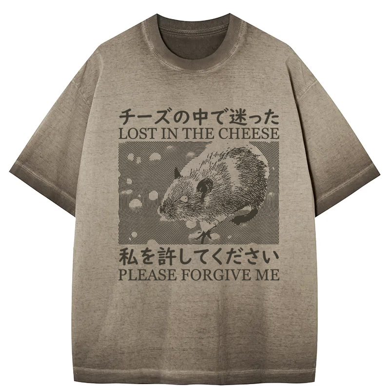Tokyocanvas Lost in the Cheese Please Forgive Me Gradient Washed T-Shirt