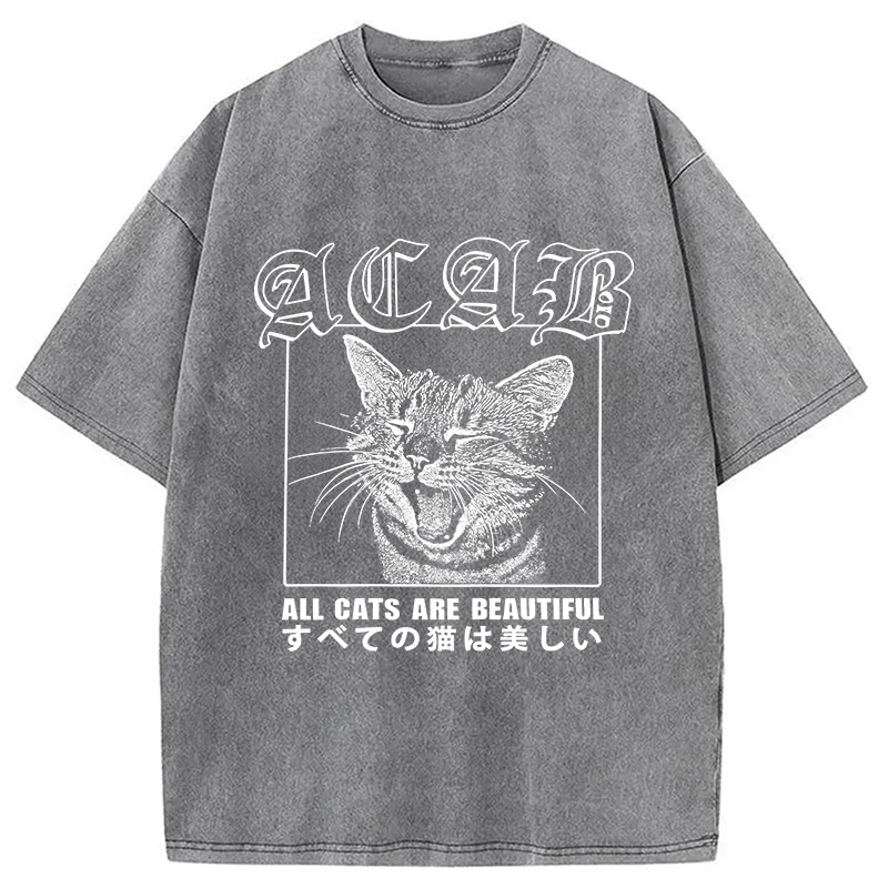 Tokyocanvas Beautiful Funny Cat ACAB Washed T-Shirt