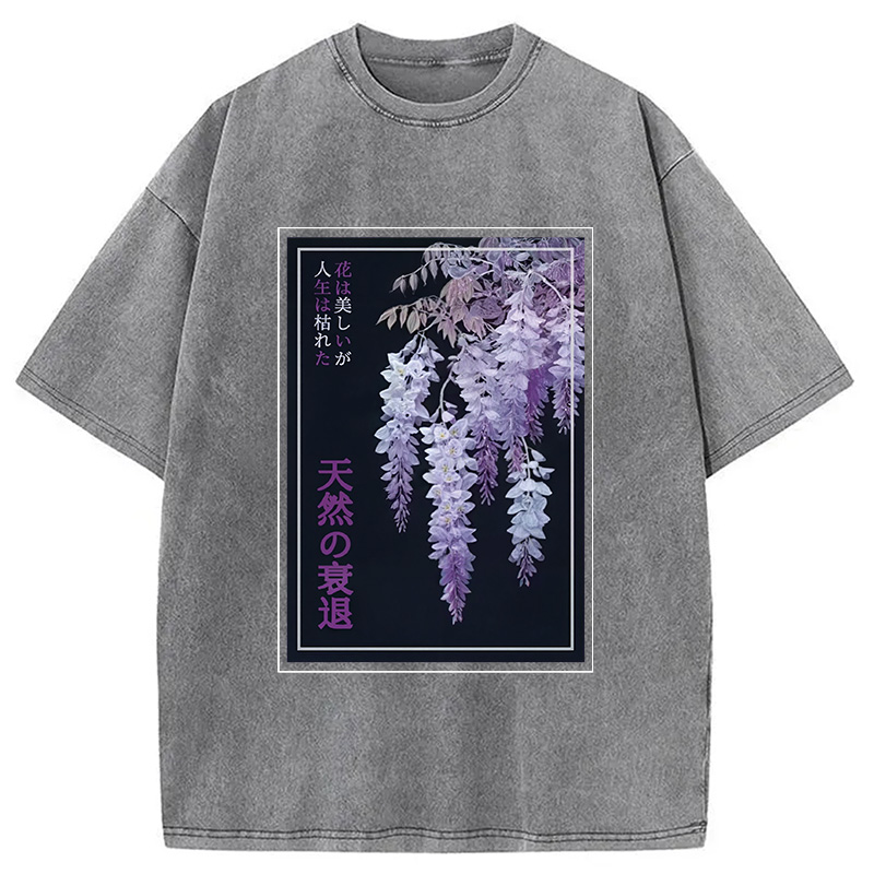 Tokyocanvas Wisteria Jpanese Flowers Poster Washed T-Shirt