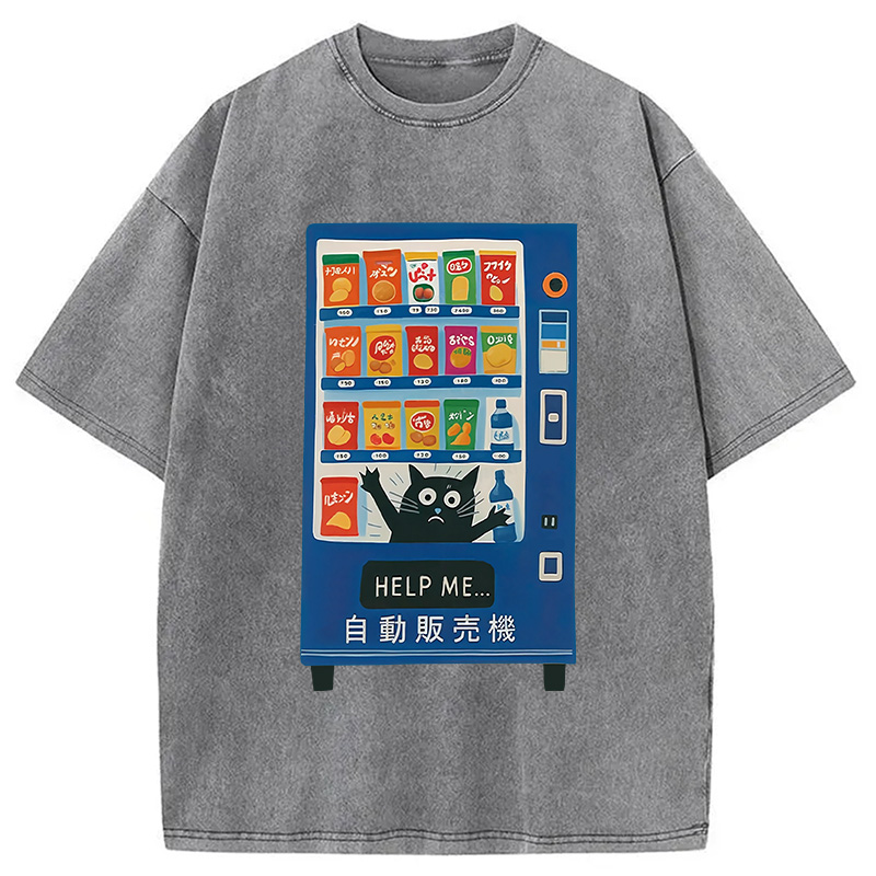 Tokyocanvas Cat Trapped In A Vending Machine Washed T-Shirt