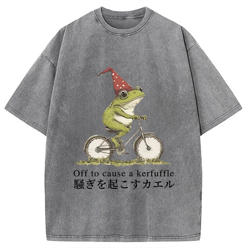 Tokyocanvas Off to Cause a Kerfuffle Frog Washed T-Shirt