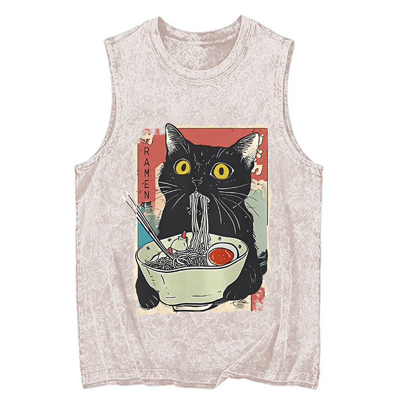 Tokyocanvas Cute Cat Eating Ramen Washed Tank
