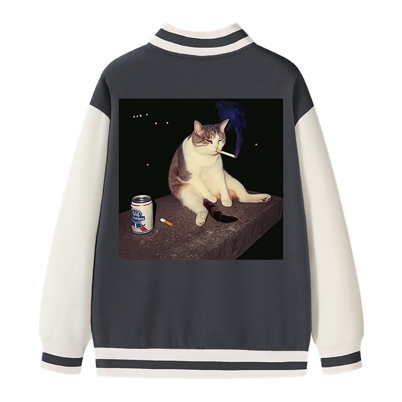 Tokyocanvas Cigarette Kitten Funny Smoking Cat Meme Varsity Jacket
