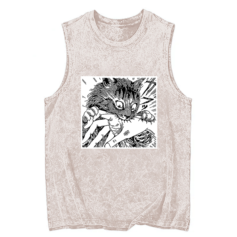 Tokyocanvas Creepy Cat Anime Horror Anteater Washed Tank