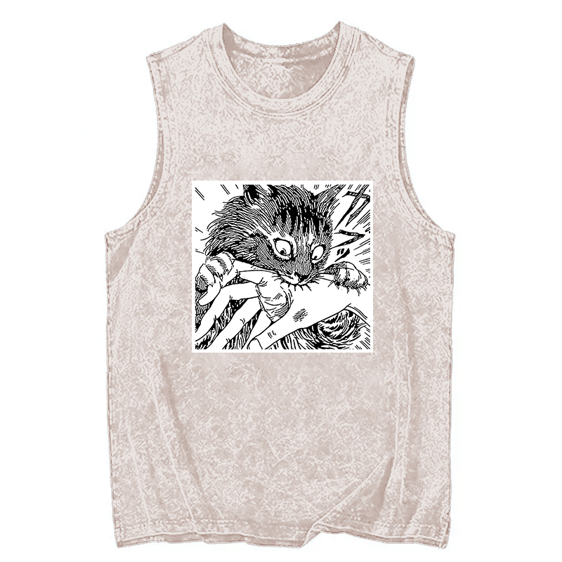 Tokyocanvas Creepy Cat Anime Horror Anteater Washed Tank