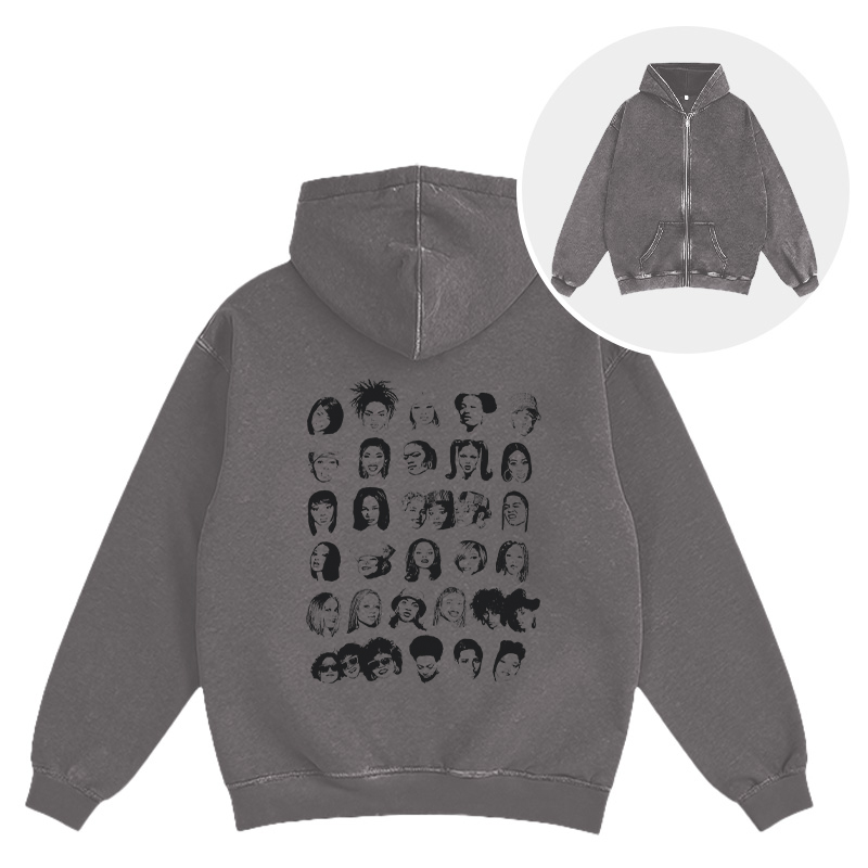 Tokyocanvas Hip Hop Ladies Washed Zip Hoodie