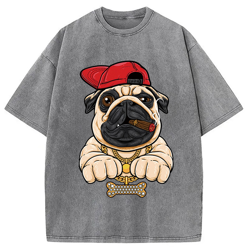 Tokyocanvas Pug hiphop Washed T-Shirt